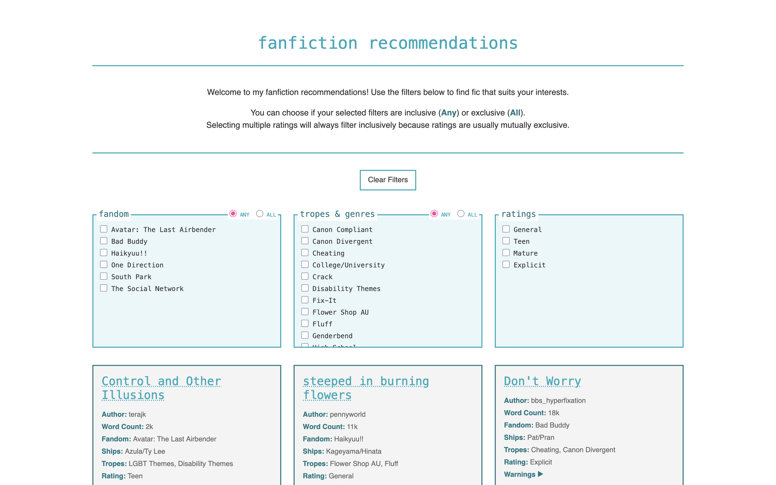 Fanfiction Recs Preview