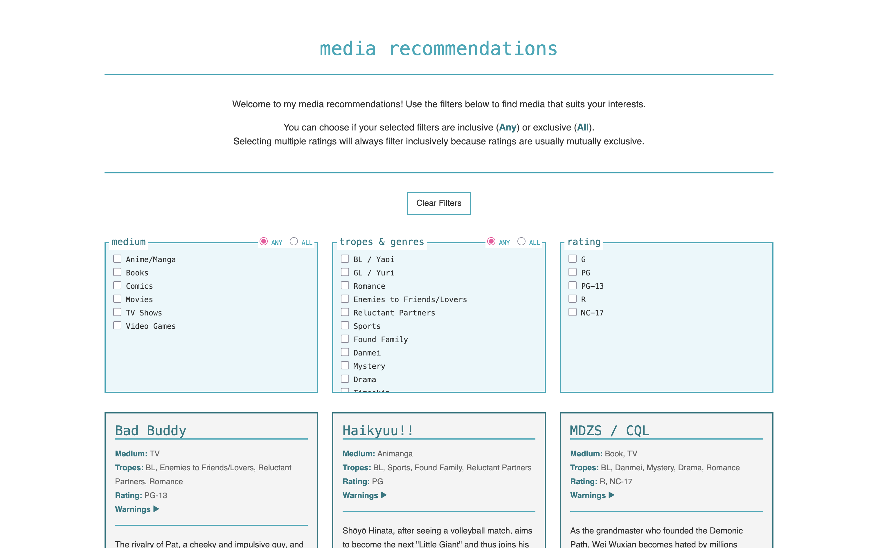 Media Recs Preview